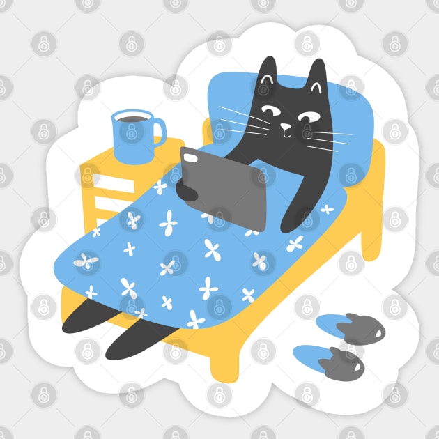 Cat in bed Sticker by artful_meows